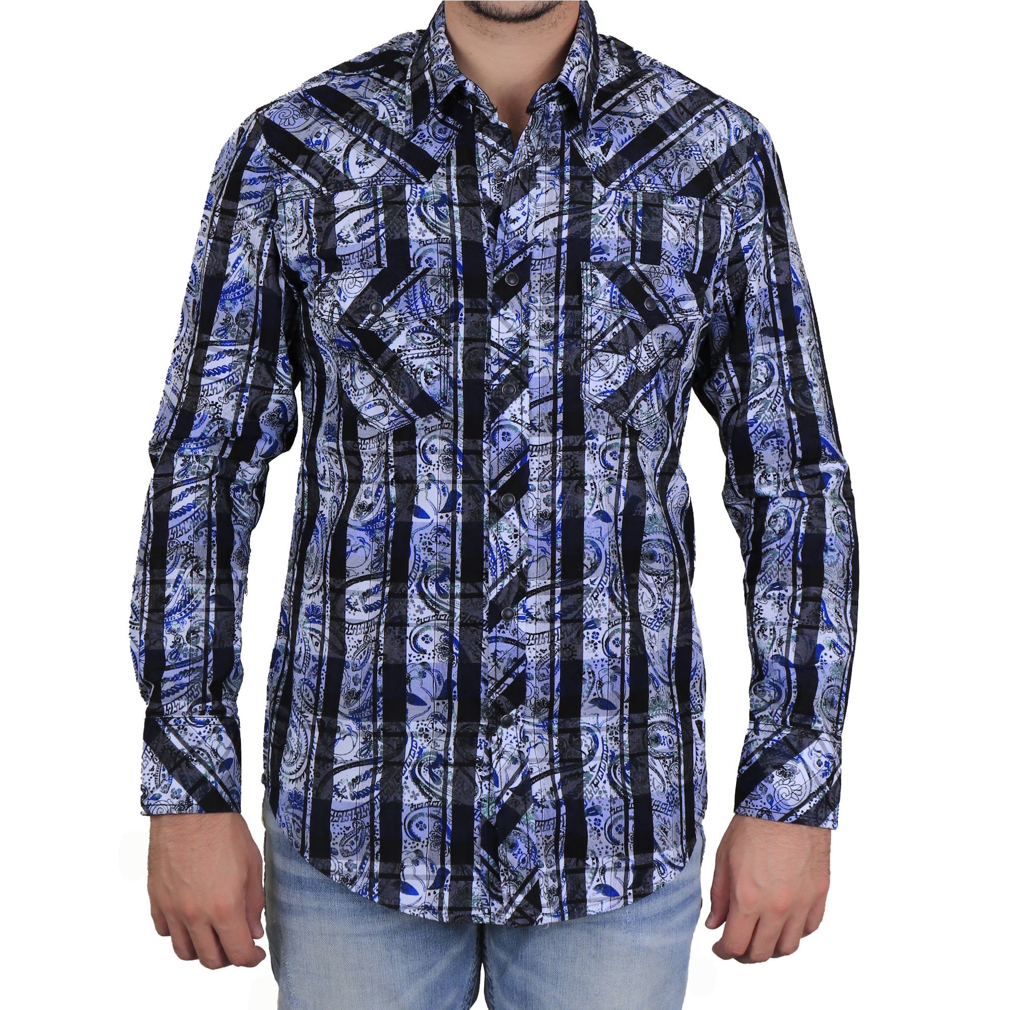 Camisa Rock & Roll Blue Mens LS Snap