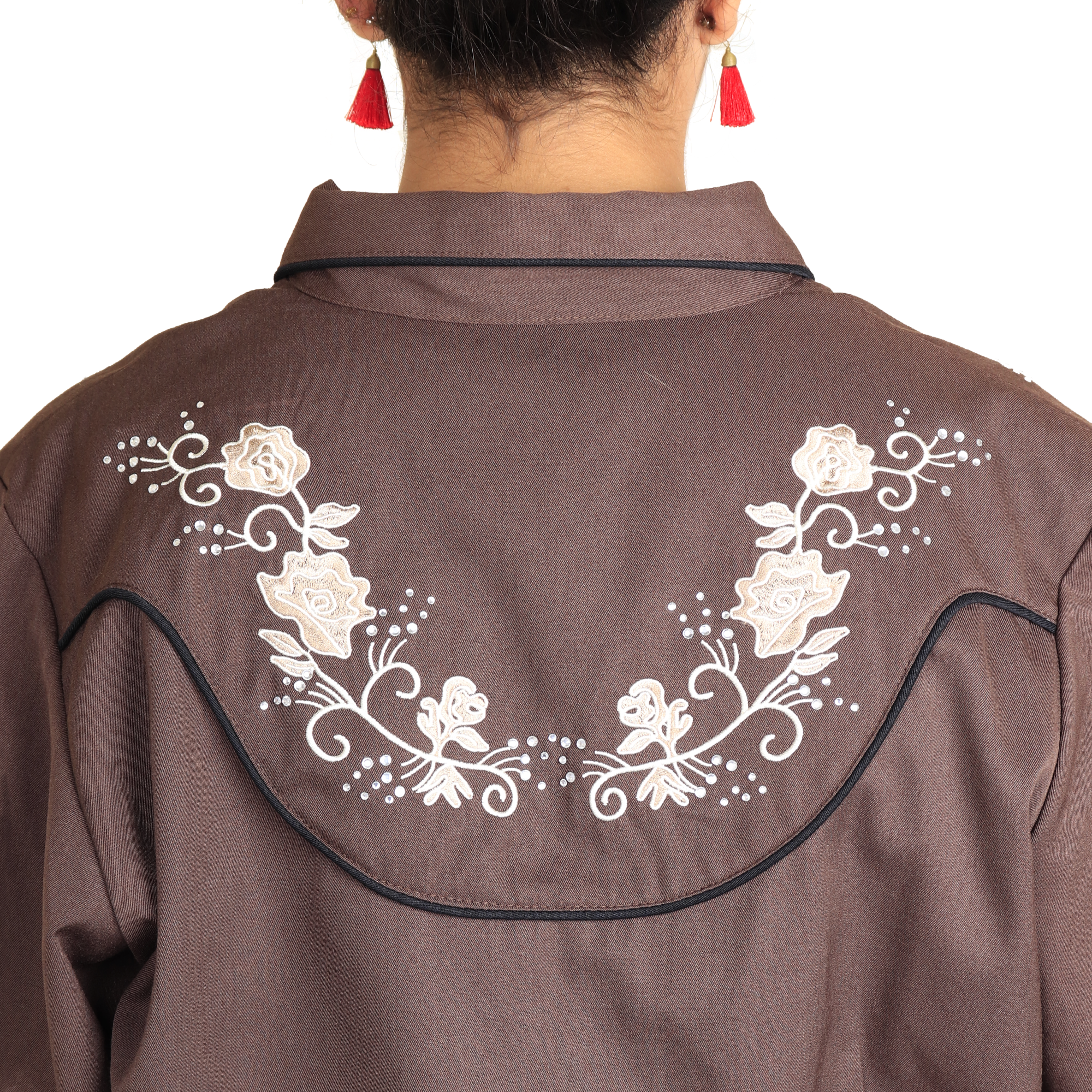 Camisa Scully Café Floral Tooled Embroidered