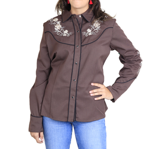 Camisa Scully Café Floral Tooled Embroidered